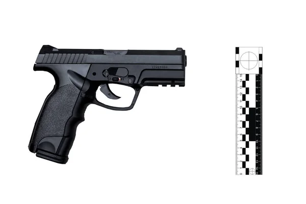 Pistola Linea Forense Sfondo Bianco Isolato Durante Uccisione — Foto Stock