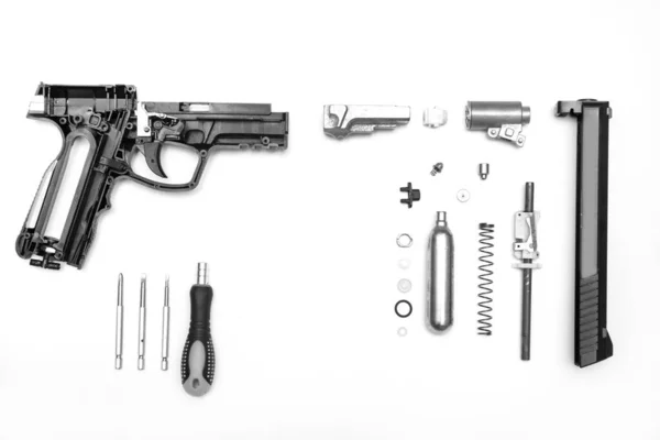 Riparazione Armi Vista Pistola Smontata Vista Dall Alto — Foto Stock