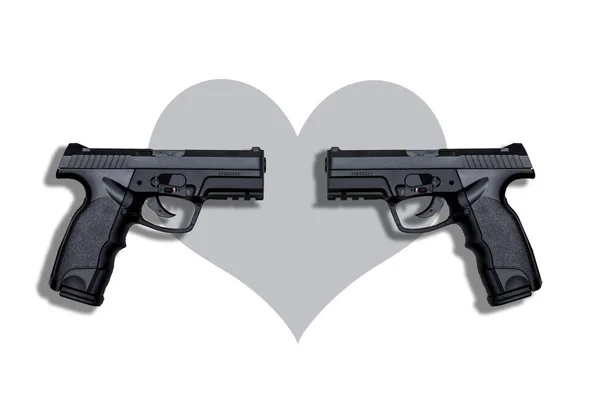 Due Pistole Sul Cuore Fondo Bianco — Foto Stock