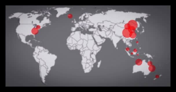 该病毒在全世界和各大洲的爆发。Corona Virus, COVID-19, Novel Coronavirus Pneumonia.该疾病在地图上的迅速传播 — 图库视频影像