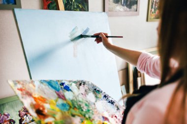 Boş tuvali olan kız ressam çizimleri