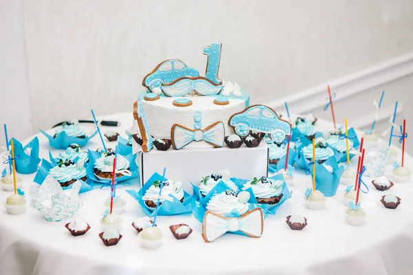 Candybar Colores Azules Pasteles Pasteles Mesa —  Fotos de Stock