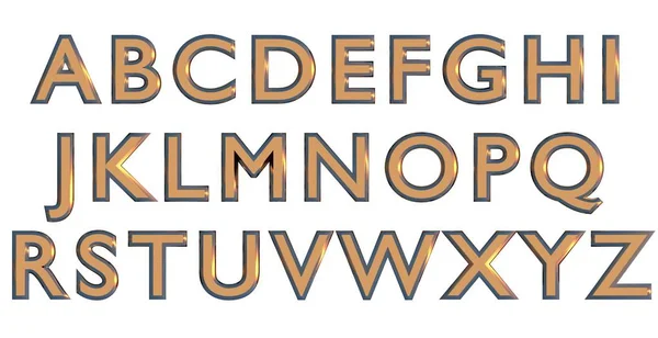 Alfabeto inglese in lettere maiuscole oro, variante personalizzata del carattere 3D . — Foto Stock