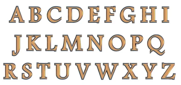 English alphabet in gold upper case letters, custom 3D font variant. — Stock Photo, Image