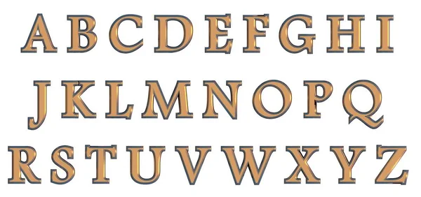 Англійського алфавіту в золото верхній регістр букв, Користувальницькі 3d варіант шрифту. — стокове фото