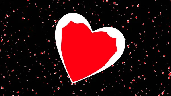 Grande coração vermelho-branco no centro, com os menores chovendo no fundo . — Fotografia de Stock