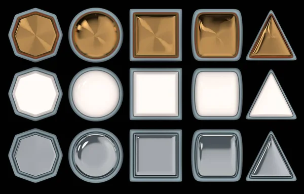 Conjunto de cinco botões diferentes, feitos em três materiais diferentes . — Fotografia de Stock