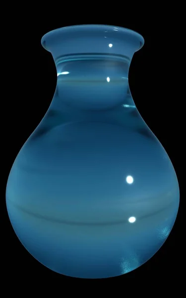 Vase en verre bleu, isolé, fond noir. rendu 3D . — Photo