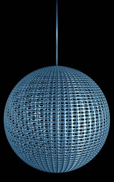 Esfera de alambre lisa colgante de metal azul. Representación 3D, aislado, fondo negro . —  Fotos de Stock