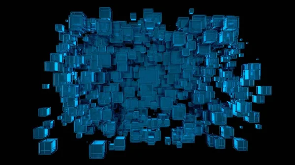 Blauw glas schijnt kubussen abstracte decoratie. Kan worden gebruikt als een behang, de achtergrond textuur, de grens voor de tekst in het midden. — Stockfoto
