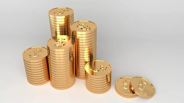 Guld dollar mynt staplade på vit bakgrund. — Stockfoto