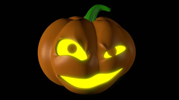 Calabaza de Halloween, Jack O Linterna, con ojos y boca brillantes. Decoración de Halloween . —  Fotos de Stock