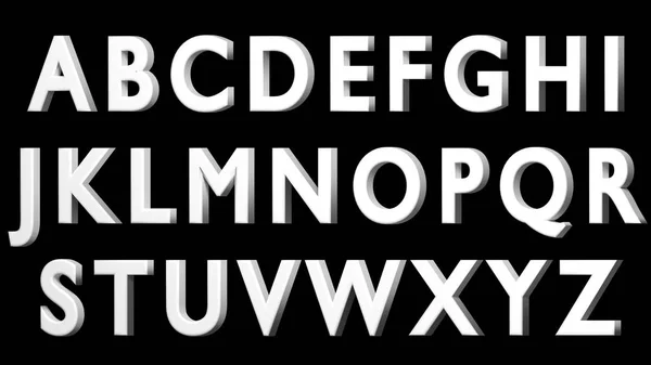 英语字母表中，3d 的白色字体，大写。孤立、 易于使用。面对左的版本. — 图库照片