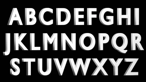 英语字母表中，3d 的白色字体，大写。孤立、 易于使用。面对正确的版本. — 图库照片