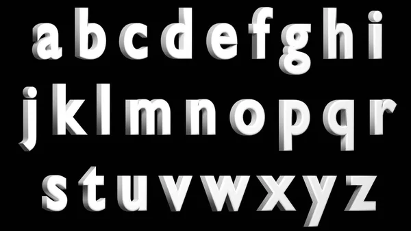 Angol ábécé, 3D-s fehér font, kisbetűs. Izolált, könnyen használható. Szemben a megfelelő változat. — Stock Fotó