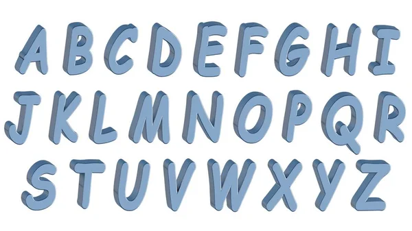 Englisches Alphabet, 3D-Schrift, Großbuchstaben. blauer Comicstil. isoliert, einfach zu bedienen. — Stockfoto