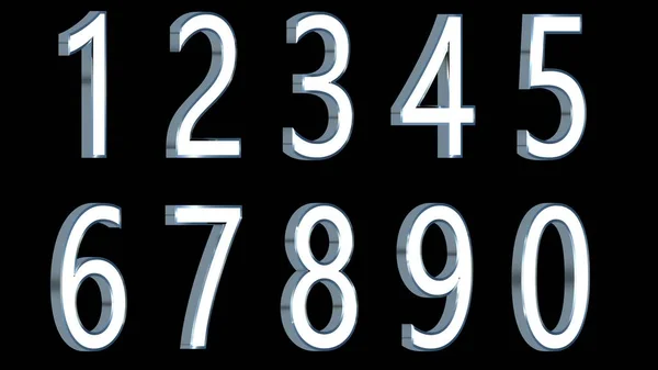 Набор 3D чисел. Металлический светлый цвет на черном фоне. Изолированный, простой в использовании . — стоковое фото