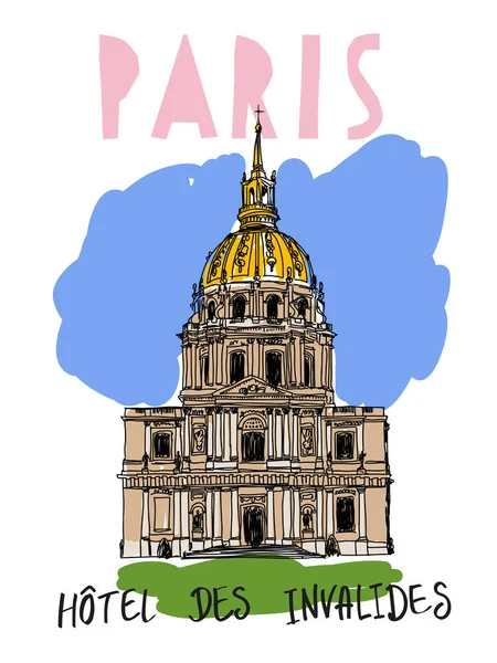 Imagen Casa Los Inválidos París Ilustración Color Del Edificio Está — Vector de stock