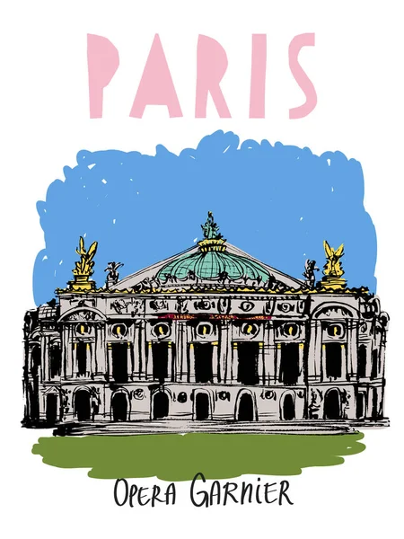 Imagen Ópera Garnier París Ilustración Color Del Edificio Está Diseñado — Vector de stock