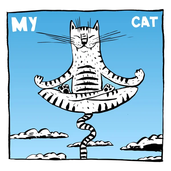 Osvícená Kočka Lotosové Pozici Barevný Komiks Pro Obaly Nakladatelství Lze — Stockový vektor