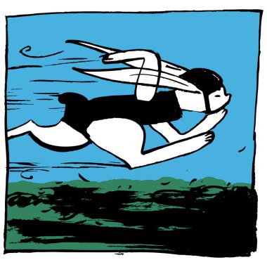 Kasklı en hızlı tavşan resmi ve gökyüzüne karşı bir takım elbise. Renk çizimi, yayınlar, ambalaj tasarımı, posterler ve afişler için kullanışlı olabilir.