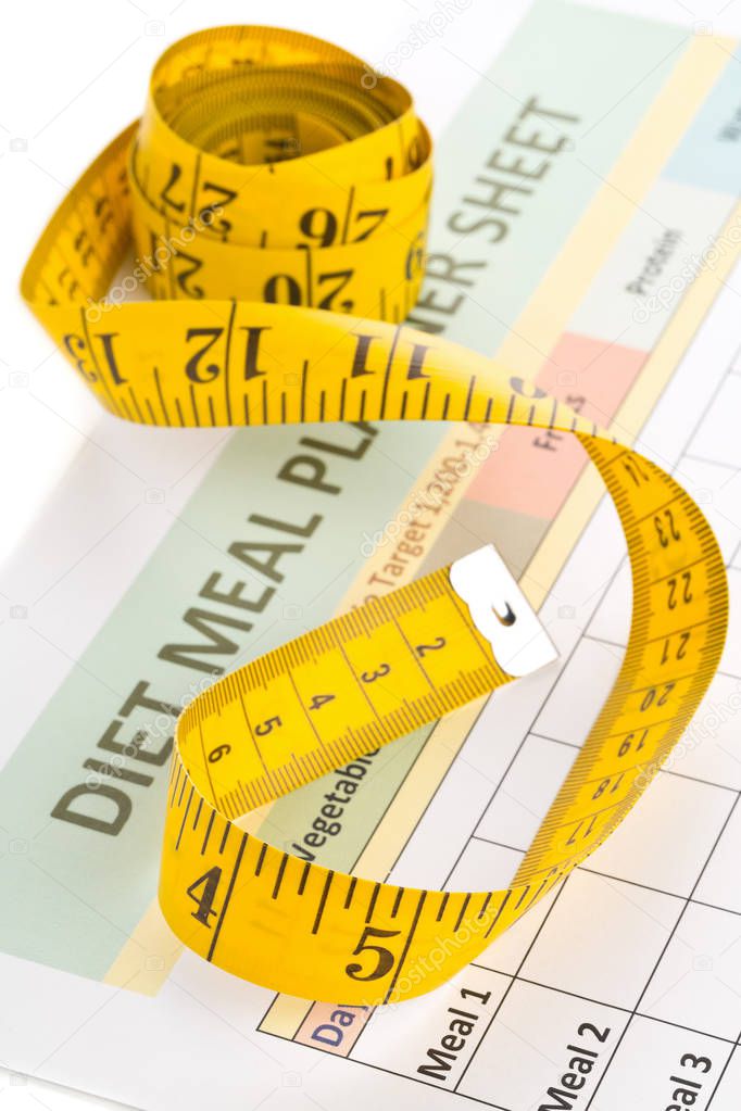 Dieting weight loss concept - measurement tape on meal planning 