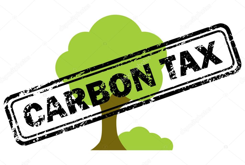 Carbon tax rubber stamp over tree icon