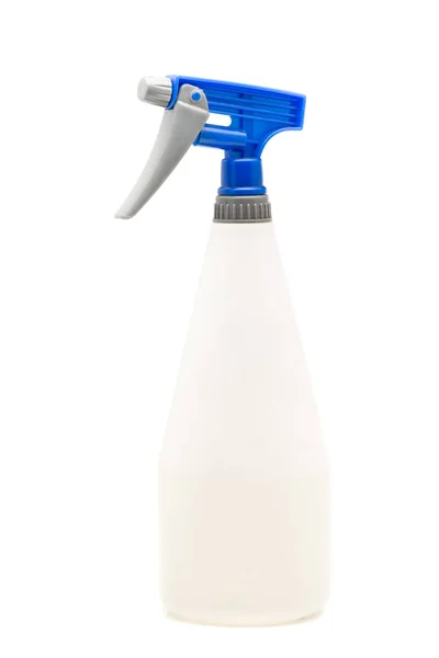 Filled unlabeled white spray bottle with blue handle — Stock Photo, Image