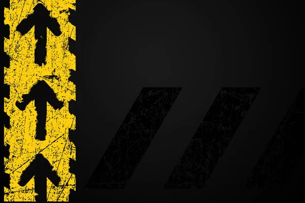 Grunge estradas amarelas angustiadas marcando setas em backg de metal escuro — Fotografia de Stock