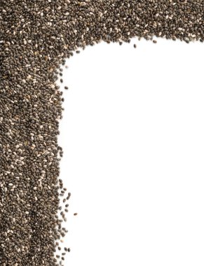 Ham işlenmemiş bütün kurutulmuş siyah chia tohum Köşe kenar backgrou