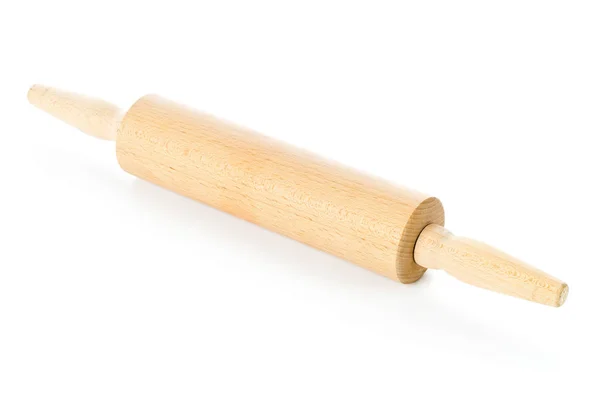 Utensílio de madeira da cozinha do rolo do rolo sobre branco — Fotografia de Stock