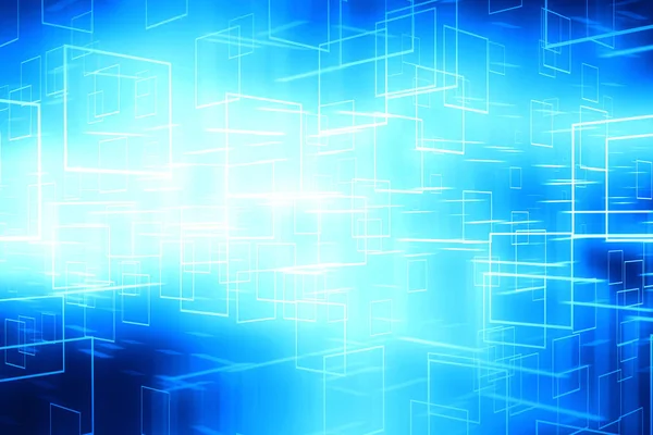 Abstrakte blau glühende Cyberspace-Datenboxen Technologie Hintergrund — Stockfoto