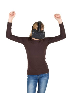 Sarışın kız VR - sanal gerçeklik kulaklık kullanarak