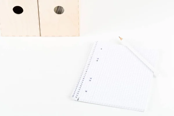 White office desk with empty notepad, pencil and folders — Stock Photo, Image