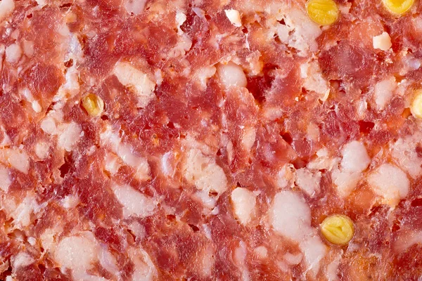 Salame de carne salsicha corte moldura enchimento textura fundo — Fotografia de Stock