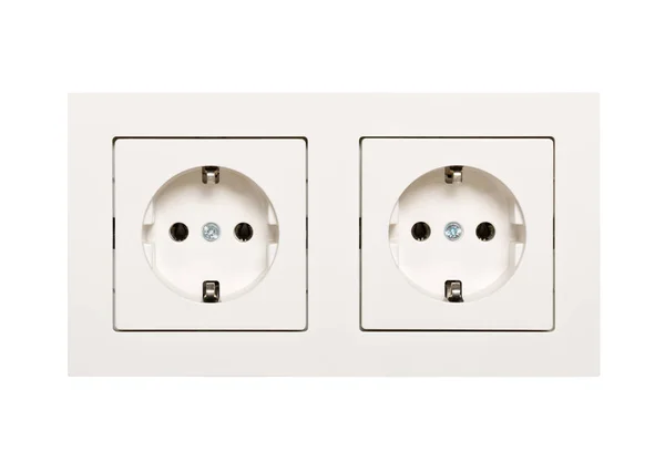 Empty, unplugged european wall outlet close up isolated