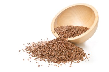 Ham, işlenmemiş keten tohumu ya da keten tohumu ahşap kase 