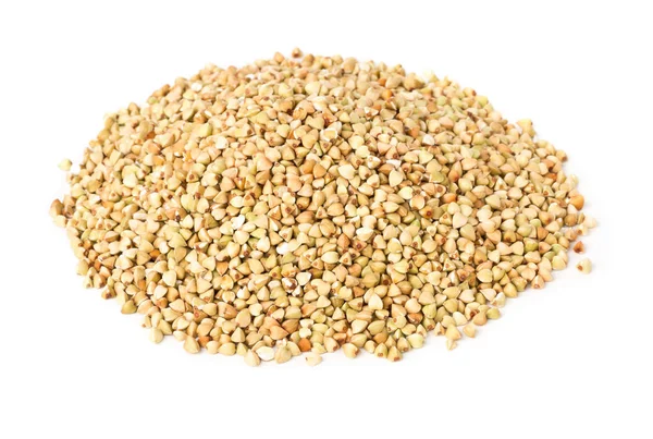 Montón de granos de semilla de trigo sarraceno crudos, naturales, sin cocer — Foto de Stock