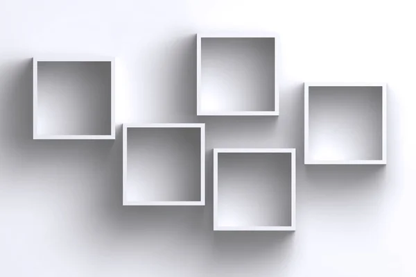 空白の壁の空の白い正方形のフレームの棚ボックス — ストック写真