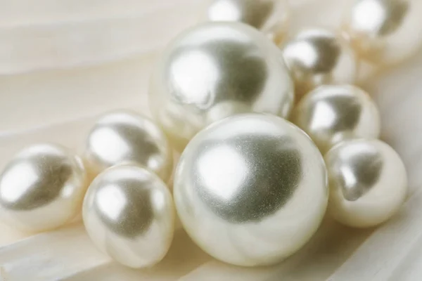 Múltiples perlas en concha marina de cerca — Foto de Stock