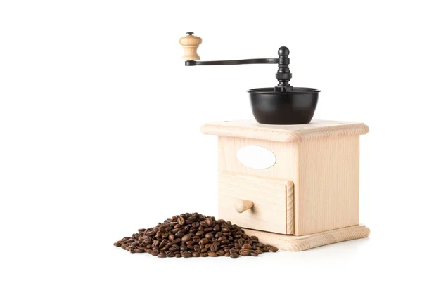 Chicchi di caffè con macinacaffè — Foto Stock