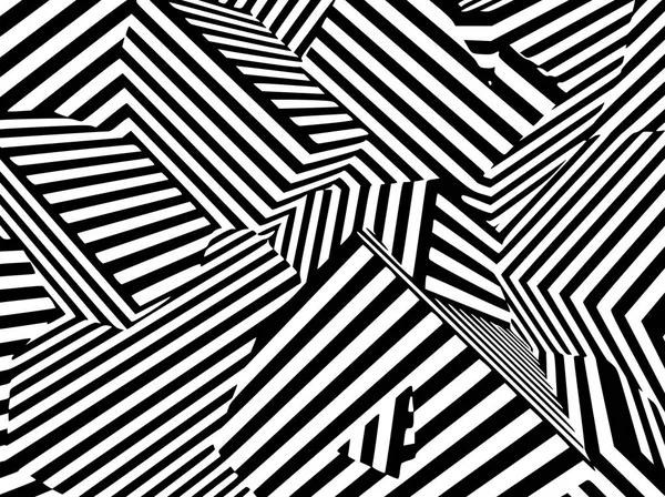 Abstract black and white striped optical illusion three dimensio
