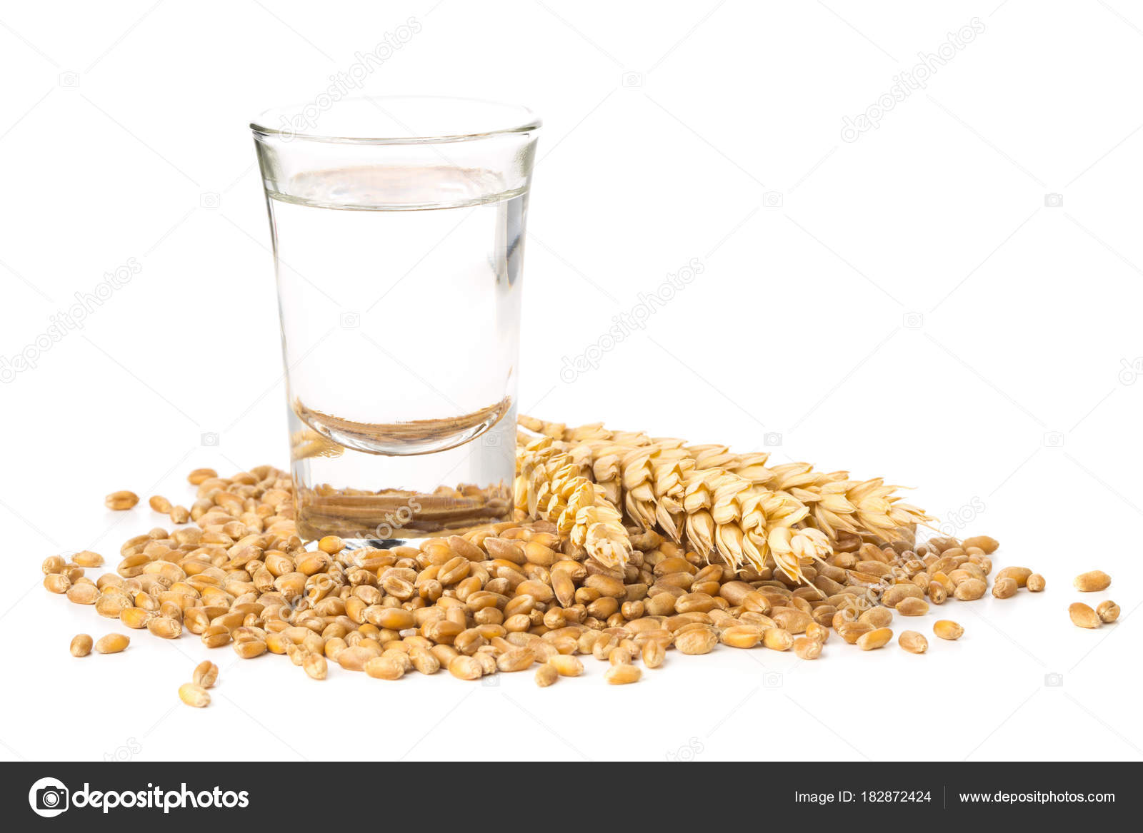 German hard liquor Korn Schnapps in shot glass with wheat grains — Stock Photo © shawn_hempel