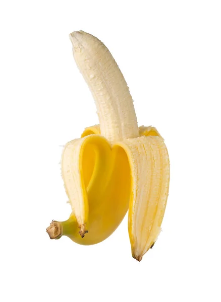 Einzelne frische, gelbe, reife Bananen mit halber Schale — Stockfoto