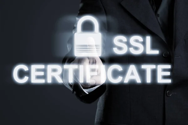 Empresario habilitando conexión segura de certificado ssl a pasante — Foto de Stock