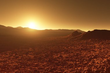 Dağlar gündoğumu veya günbatımı sırasında Mars - Kızıl gezegen - yatay