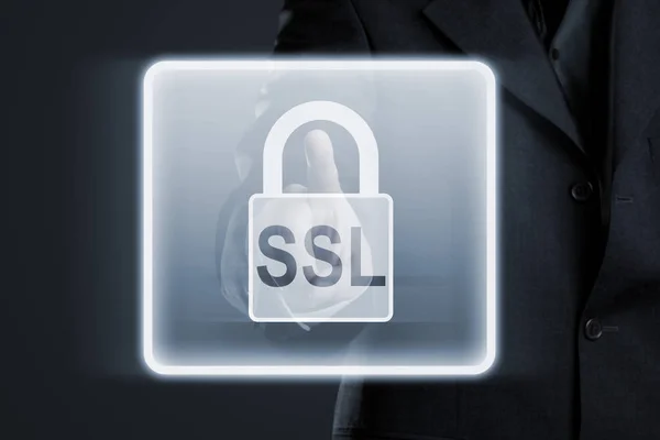 Empresario que permite la conexión segura ssl a la red de Internet s — Foto de Stock