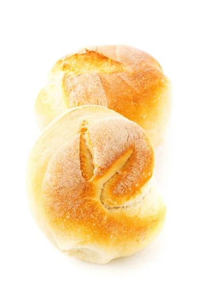 Zwei ganze, frisch gebackene Weizenbrötchen — Stockfoto