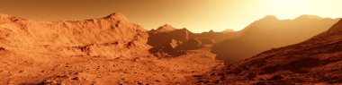 Dağ, mars - Kızıl gezegen - yatay geniş Panoraması
