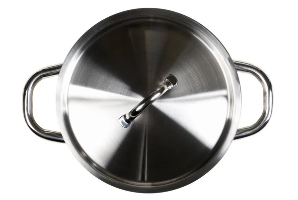 Empty open stainless steel cooking pot top view from above isola — Stock Photo, Image